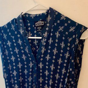 Blue and white Boho mini dress